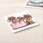 ファッショナブルdachshand犬ピンクの財布 ペーパーコースター (アングル)