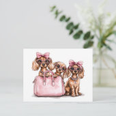 ファッショナブルdachshand犬ピンクの財布 ポストカード (スタンド正面)