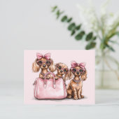 ファッショナブルdachshand犬ピンクの財布 ポストカード (スタンド正面)