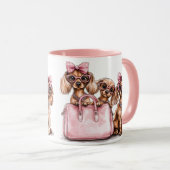 ファッショナブルdachshand犬ピンクの財布 マグカップ (正面右)