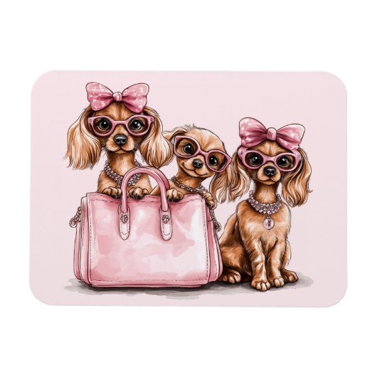 ファッショナブルdachshand犬ピンクの財布 マグネット (横)