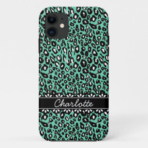 ファッショナブルMint Leopardプリントアンドレース iPhone 11 ケース