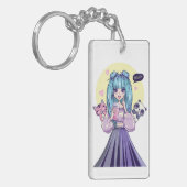 ファッショニスタパンダと猫の青い髪の少女 キーホルダー (正面左)
