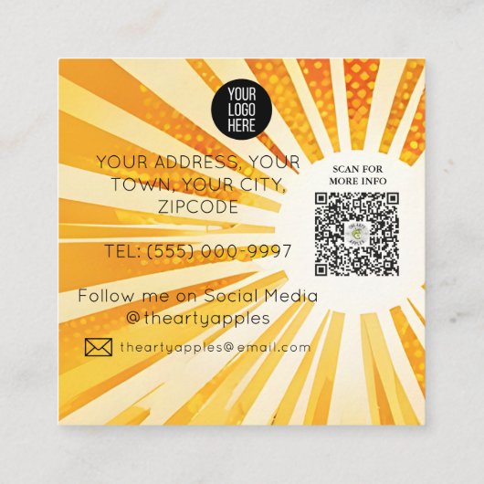 ファッショニスタレトロアポップ・アートのートレディーウーマン スクエア名刺 (裏面)