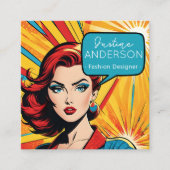 ファッショニスタレトロアポップ・アートのートレディーウーマン スクエア名刺 (正面)