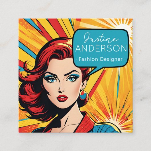 ファッショニスタレトロアポップ・アートのートレディーウーマン スクエア名刺 (正面)