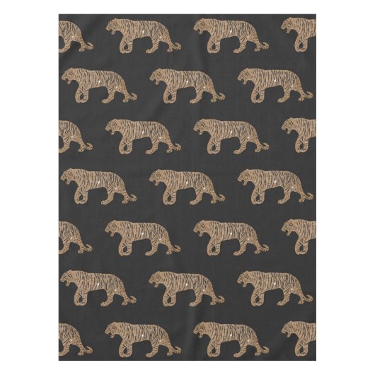 ファッショニスタ金ゴールドブラックグリッタータイガーパターン テーブルクロス (正面)