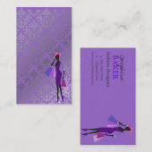 ファッショニスタminniemay紫色の灰色のダマスク織 名刺 (正面/裏面)