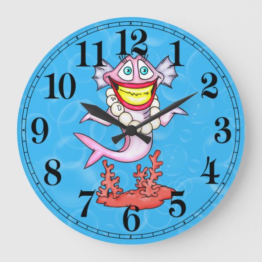 ファッションおもしろいディーバフィッシュウォールクロック ラージ壁時計 (正面)