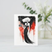 ファッションお祝い。ケーキを持った美しい女性 ポストカード (スタンド正面)