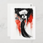 ファッションお祝い。ケーキを持った美しい女性 ポストカード (正面/裏面)