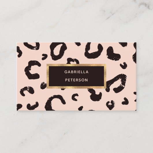 ファッションかわいらしピンクヒョウ金ゴールドフレーム 名刺 (正面)