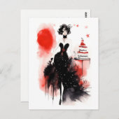 ファッションのお祝い。ケーキを持つ美しい女性 ポストカード (正面/裏面)