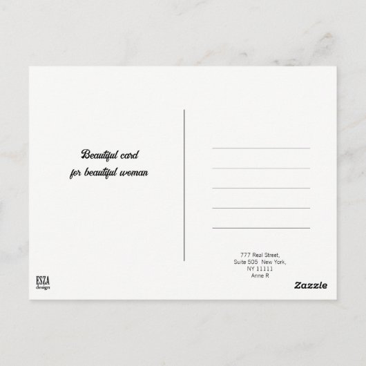 ファッションのお祝い。ケーキを持つ美しい女性 ポストカード (裏面)