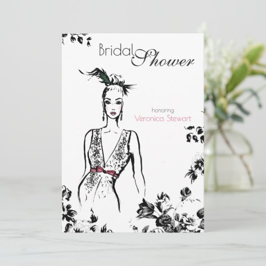 ファッションのイラストレーションのブライダルシャワー 招待状 (スタンド正面)