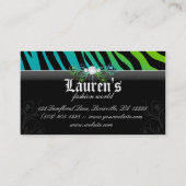 ファッションのシマウマのジュエリーのモダンな青緑 名刺 (裏面)