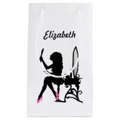 ファッションのシルエットのシックなピンクおよび黒人女性 スモールペーパーバッグ (正面)