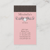 ファッションのジュエリーのダマスク織の渦巻のピンクブラウン 名刺 (裏面)