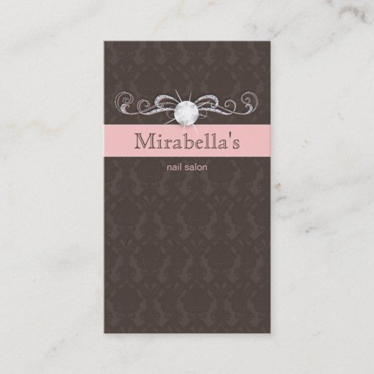 ファッションのジュエリーのダマスク織の渦巻のピンクブラウン 名刺 (正面)