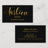 ファッションのスタイリストの金ゴールドの原稿のエレガントな黒 名刺 (正面/裏面)