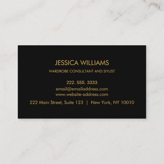 ファッションのスタイリストの金ゴールドの原稿のエレガントな黒 名刺 (裏面)