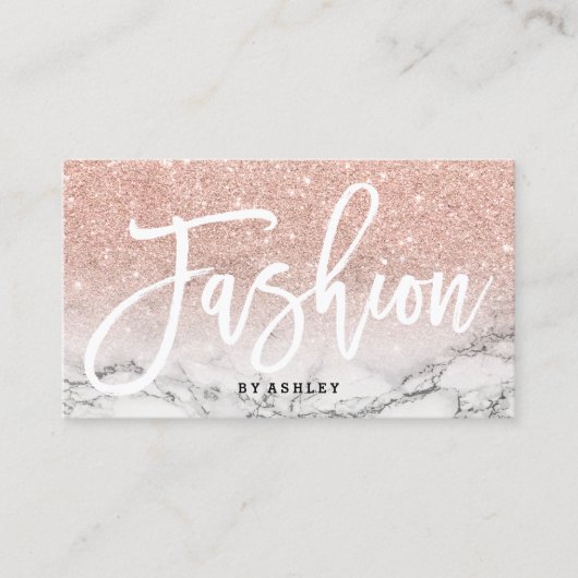 ファッションのタイポグラフィのばら色の金ゴールドのグリッターの大理石 名刺 (正面)
