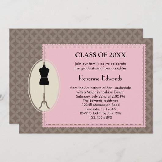 ファッションのデザインの卒業の招待状 招待状 (正面/裏面)