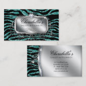 ファッションのネイルサロンのエレガントなシマウマのグリッターのティール（緑がかった色） 名刺 (正面/裏面)