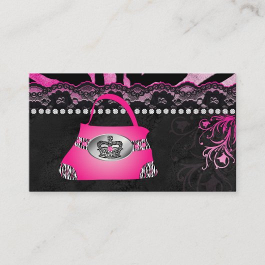 ファッションのハンドバッグの王冠の財布のピンクのレースのシマウマ 名刺 (正面)