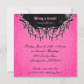 ファッションのパーティーのエレガントなダマスク織のピンクの黒 招待状 (裏面)