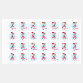 ファッションの女の子とPug ラベル