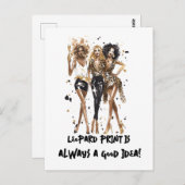 ファッションの女の子をヒョウと黒のパーティー ポストカード (正面/裏面)