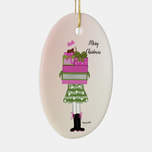ファッションの女の子ラデンとクリスマスパッケージ セラミックオーナメント (右)