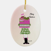 ファッションの女の子ラデンとクリスマスパッケージ セラミックオーナメント (正面)