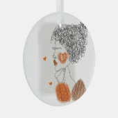 ファッションの女性：黒い線（グラフィック） ガラスオーナメント (正面右)