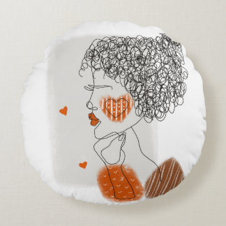 ファッションの女性：黒い線（グラフィック） ラウンドクッション