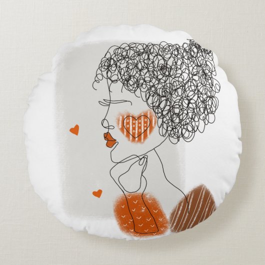 ファッションの女性：黒い線（グラフィック） ラウンドクッション (正面)