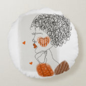 ファッションの女性：黒い線（グラフィック） ラウンドクッション (裏面)