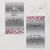 ファッションの王冠のサロンのスパの銀のピンクの水晶 予約カード (正面/裏面)