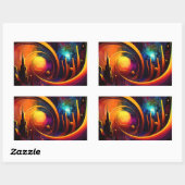 ファッションの美しい街のカラフルアートサン 長方形シール (シート)