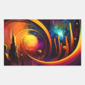 ファッションの美しい街のカラフルアートサン 長方形シール (正面)