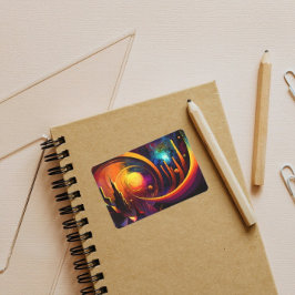 ファッションの美しい街のカラフルアートサン 長方形シール