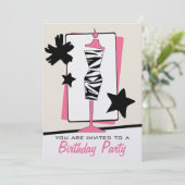 ファッションの誕生会-シマウマのプリントの服の型枠 招待状 (スタンド正面)