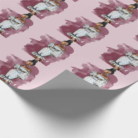 ファッションの誕生日の用品類のスケッチの魅力の花型女性歌手 ラッピングペーパー (角)