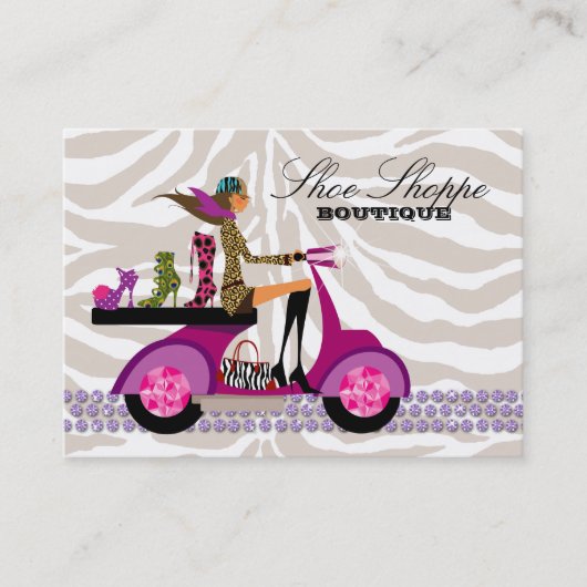 ファッションの靴のジュエリーのシマウマの紫色の孔雀 名刺 (正面)