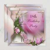 ファッションの靴のマグノリアの蝶第18誕生日 招待状 (正面/裏面)
