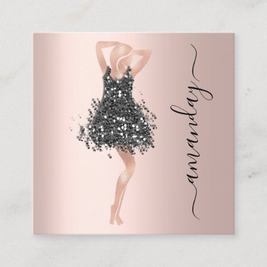 ファッションイベントショップバラブラックドレスQRコード スクエア名刺 (正面)