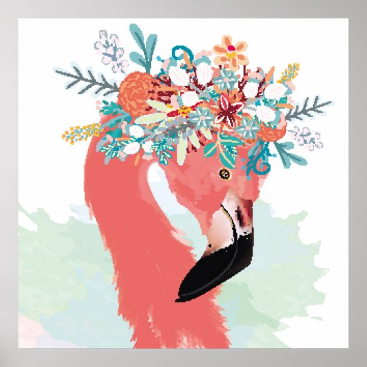 ファッションイラストレーションとピンク描のフラミンゴフラミ ポスター (正面)