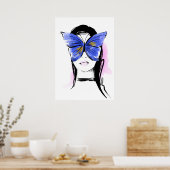 ファッションイラストレーションの女性と蝶 ポスター (キッチン)