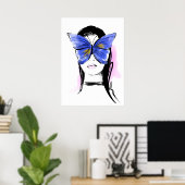 ファッションイラストレーションの女性と蝶 ポスター (ホームオフィス)